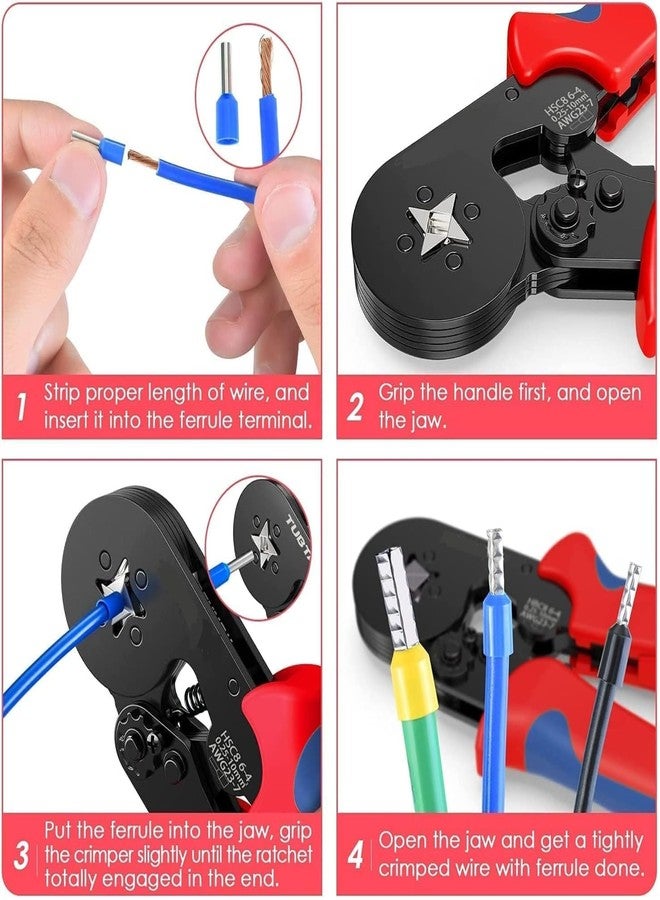 Cartup Ferrule Crimping Tool Plier for Wire End Terminals, Adjustable Ratchet Crimper for Insulated & Non-Insulated Ferrules, 0.25-10mm² Crimping Range - Ergonomic Handle - Image 5